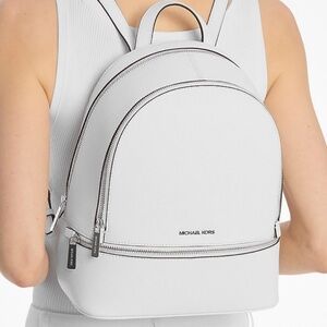 Michael Kors Rhea Medium Pebbled Leather Backpack Optic White